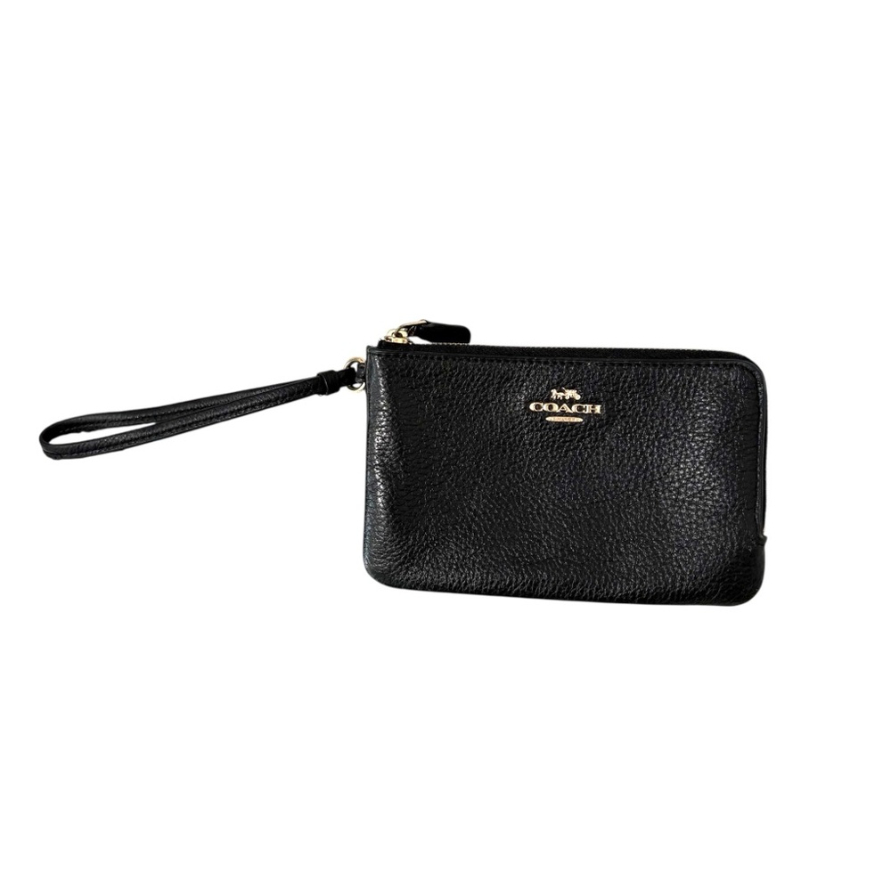 Coach Black Pebbled Leather‎ Double Zip Wristlet Wallet Neutral Minimalist
